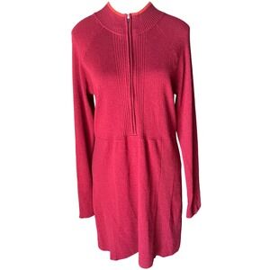 Aventura Women's M Red Merino Wool Blend Ribbed Knit Dress‎ Long Sleeve Winter
